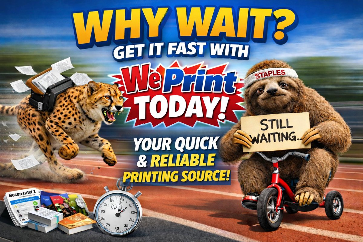 Still waiting?
We’re already printing.

When deadlines are tight, don’t settle for slow.
We Print Today is your quick &amp; reliable printing source.

Copies, Flyers, Posters, Business Cards, Signs &amp; MORE!!

Stop in: 66 Summer St., Kingston (Next to the Post Office)

Call: