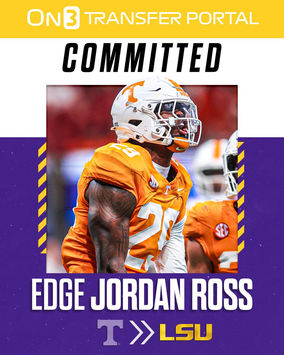 On3's tweet image. BREAKING: Tennessee transfer EDGE Jordan Ross has signed with LSU, @PeteNakos reports🐯

Ross was a 5-star recruit in the 2024 class. 

on3.com/news/tennessee…
