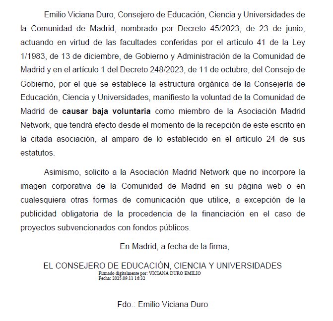 La CM se desentiende del pufo de los 70 millones desaparecidos de la asociación Madrid Network con la excusa de que es “una entidad privada”. 

Pero hasta sepbre del año pasado la CM formaba parte de la misma. 

Se han dado de baja de tapadillo ante el revuelo y la presión social
