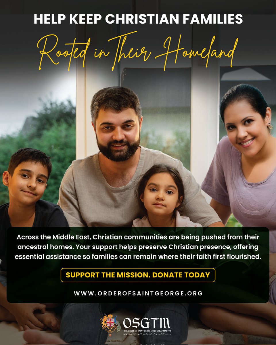 osgtm_x's tweet image. Help us keep Christian families rooted in their ancestral homelands. Across the Middle East, the Order of Saint George provides vital aid to preserve the Christian presence where our faith first began. ☦️
Support the mission: orderofsaintgeorge.org
 #SaintGeorge #MiddleEast