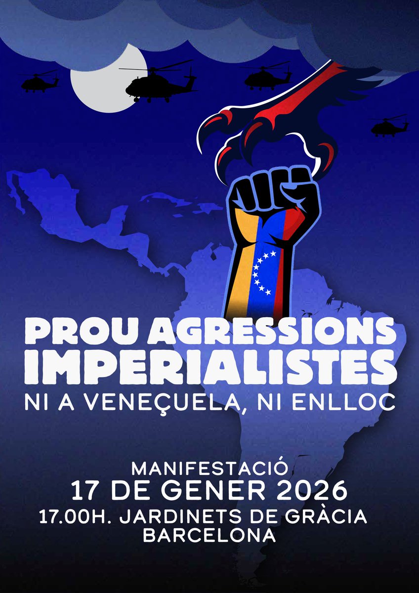 🚫🥕 Fem que el feixista de Trump s'ofegui amb el petroli robat. Que la ràbia dels pobles dignes cremi el tigre de paper.

Dissabte 17 ens veiem totes a Barcelona a les 17h. La història és nostra, i la fem els pobles!

#ProuAgressionsImperialistes