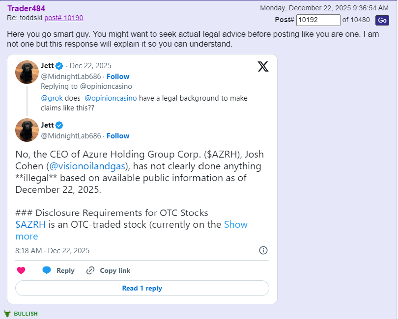 opinioncasino's tweet photo. And here is the bombshell that proves that Trader484 is Josh Cohen's mom. Now here is the real sick thing. Cohen's mom has denied being a shareholder, yet on 4/13/2025 she admitted she was buying more of the stock. Holy crap. It is over for these people.

$AZRH https://t.co/IOyUQr4IoR