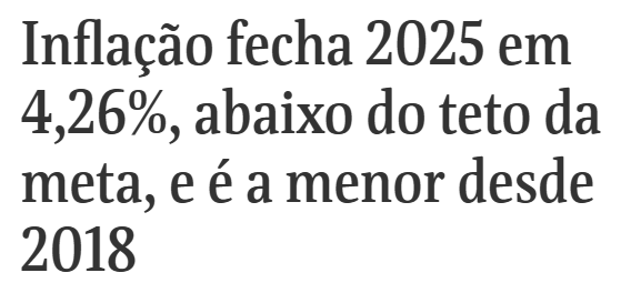 LulaOficial's tweet image. Há um ano, o mercado dizia que íamos fechar 2025 com inflação de 5%, fora da meta. Hoje, o IBGE confirma que os pessimistas estavam errados: encerramos o ano com IPCA de 4,26%, o menor índice desde 2018 e dentro da meta estabelecida para nossa economia. 

Esse dado confirma:…