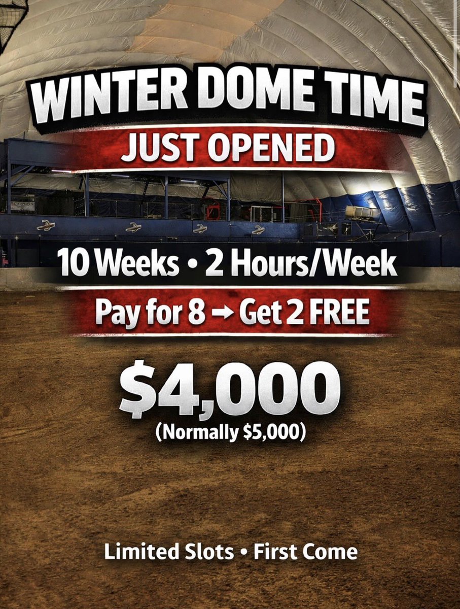 planetfastpitch's tweet photo. Winter Dome openings! 10 weeks, pay 8 get 2 free. $4k (save $1k). Limited spots— email for more info! https://t.co/3OgTTBRRzI