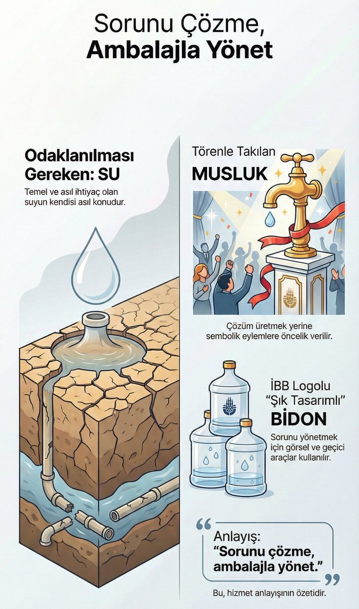 Kafayı suya değil, musluğa takan; taktığı musluğa da tören yapan anlayışla mücadeleye devam edeceğiz.

Bu yaz İBB logolu “şık tasarımlı” bidon dağıtırlarsa şaşırmayın…💧