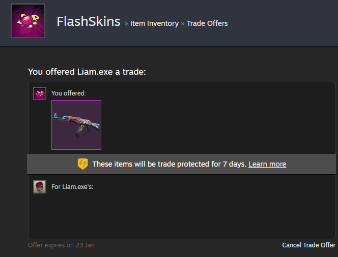 Check your trade offer <a href="/LiamTheKin8633/">LiamTheKing_</a> 🫡