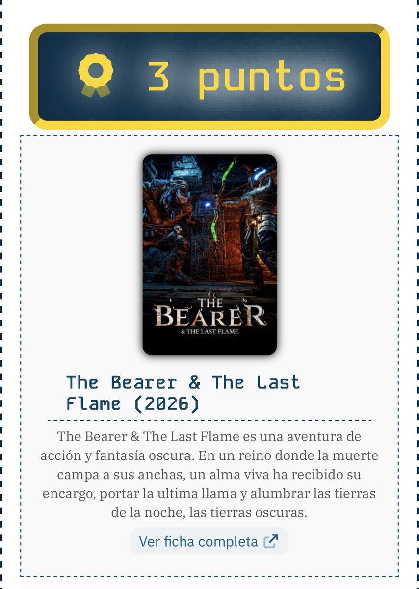 Ya podéis nominar The Bearer &amp; The Last Flame como Juego Más Esperado de 2026 en los premios <a href="/DeVuego/">DeVuego ®</a> si creéis que lo merece ❤️‍🔥 vuestro apoyo significa mucho para nosotros.

👉 devuego.es/premios-devueg…