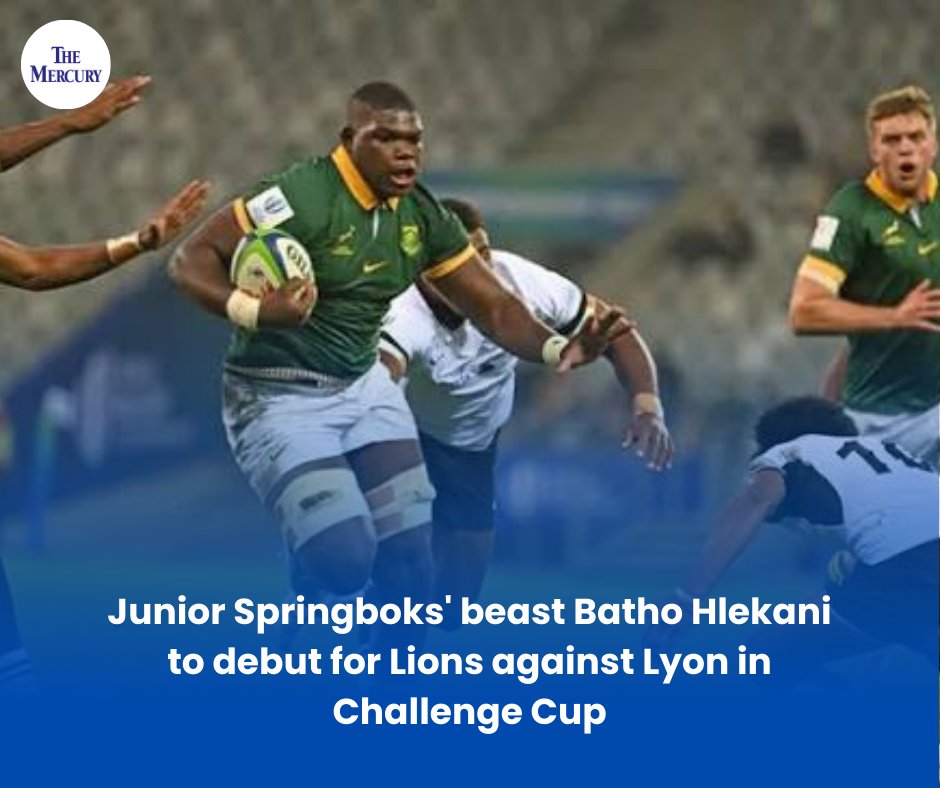 TheMercurySA's tweet photo. 🏉 Junior Springboks powerhouse Batho Hlekani is set to make his debut for the Lions in their Challenge Cup clash against Lyon! 

Read more: https://t.co/sK65wJhbRu

#Rugby #JuniorSpringboks #Lions #ChallengeCup #SouthAfrica #TheMercury https://t.co/XfthvrOY9W