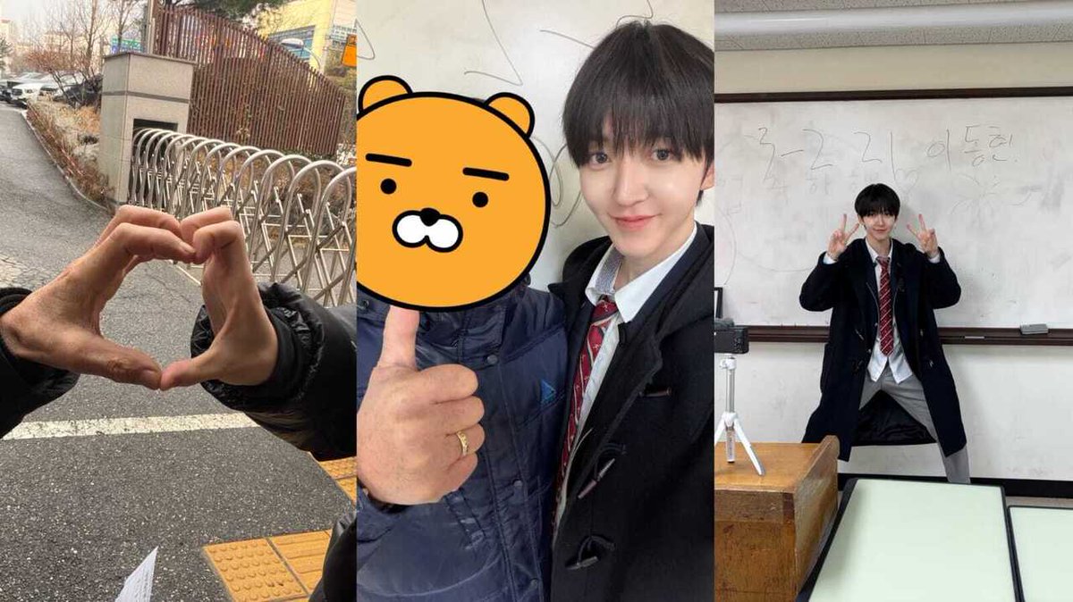 starfess's tweet image. Gemees, ini foto donghyeon kickflip sama satpam hanlim favoritnya, dia sering pulang lebih awal (job idol) jadi sering ketemu, katanya satpamnya susah dideketin tapi donghyeon cecer terus wkwk akhirnya satpamnya janji bakal foto bareng pas dia lulus, difotoin juga -star