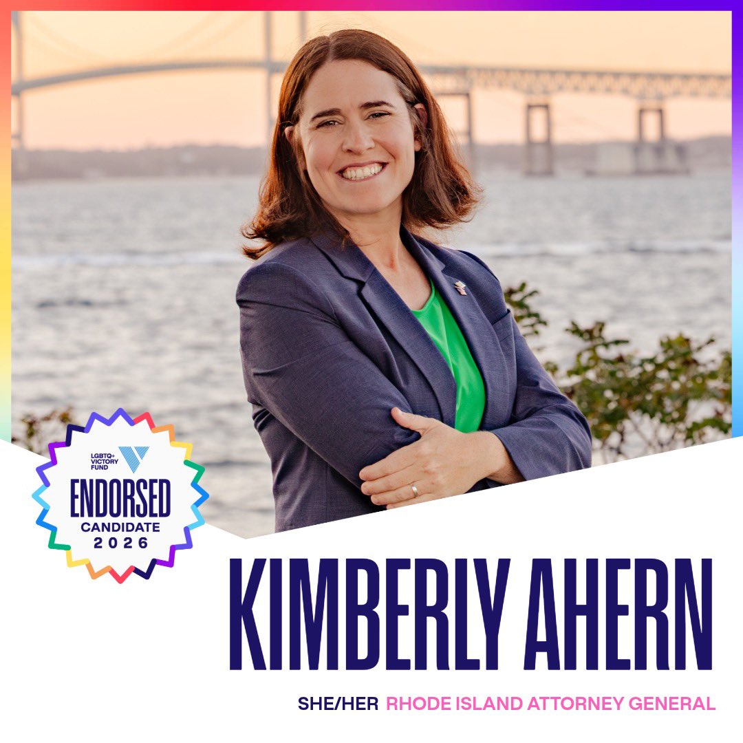 AhernForAG's tweet image. I have spent my career keeping Rhode Islanders safe and fighting for our fundamental rights, including the rights of our LGBTQ+ neighbors to live and love free from discrimination, and I am honored to be endorsed by these two trailblazing organizations. 🏳️‍🌈 @VictoryFund @TeamLPAC