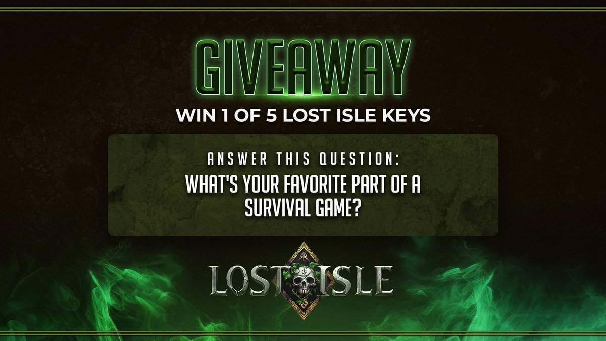 playlostisle's tweet image. Time for a giveaway! Get ready for the Lost Isle release with 1 of 5 Steam keys for the game.

To participate:

🏝️ Follow our X account
🔁 Repost this post
🗣️ Answer this question: “What’s your favorite part of a survival game?” (Ours is in the comment section)
