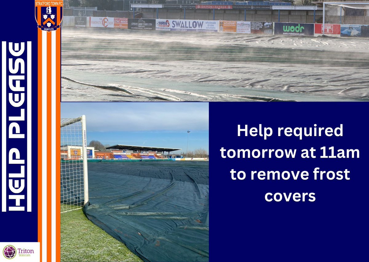 The frost covers have been installed this afternoon at The Arden Garages Stadium your community football club. The Groundstaff  would appreciate  your help tomorrow morning to remove the covers from 11am. #Help #Community #Support