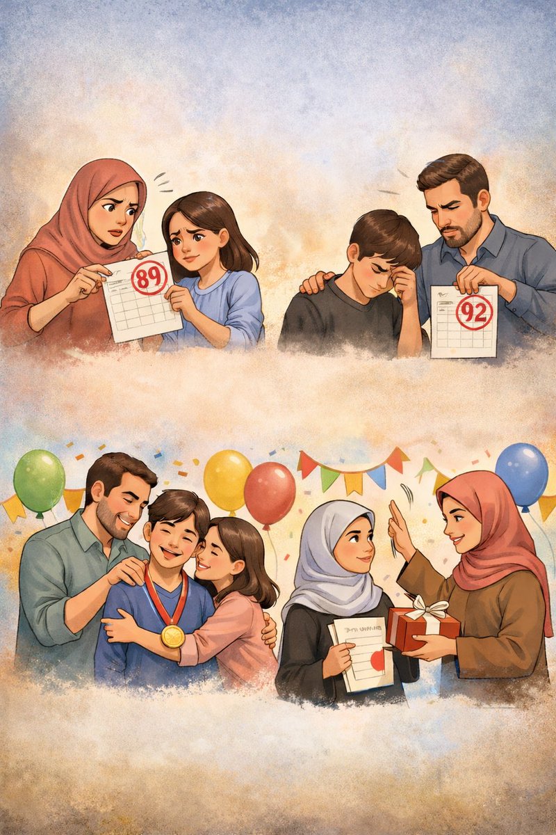 حرمت بعض الأمهات وربما بعض الآباء أبناءهم وبناتهم من الفرحة بنتائج مشرفة عقب اختباراتهم لمجرد نقص درجة أو درجتين أو ثلاث!!

أين الوعي التربوي من جيل آباء وأمهات كلهم متعلمون ومثقفون؟!

هذا تخلف تربوي غير مقبول‼️

ينبغي أن نحفزهم، ونحتفل بمنجزهم ما داموا بذلوا كل ما يستطيعون.