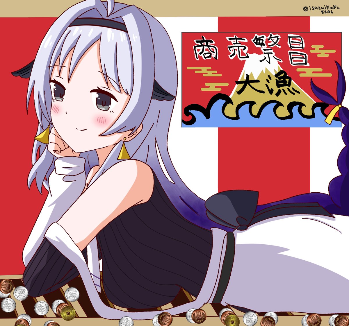 isuzuikaku8246's tweet image. ＃マグロちゃんは食べられたい　
＃イラスト　
⛩💰🐟商売繫盛祈願クロさん🐟💰⛩