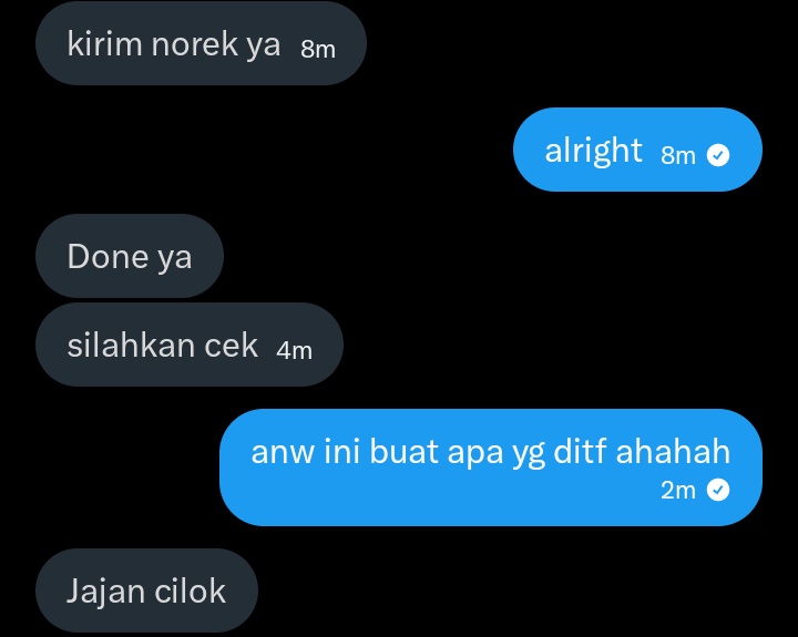 sxyydumpie's tweet photo. menurut gweh chat seperlunya gini ajah, kalo banyak basa-basi malah gamood bales🫸🏻🫷🏻 izin. https://t.co/v92dyCBnWU