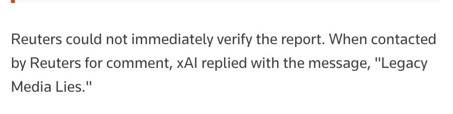 techdevnotes's tweet image. xAI replies "Legacy Media Lies" when asked for comments by Media