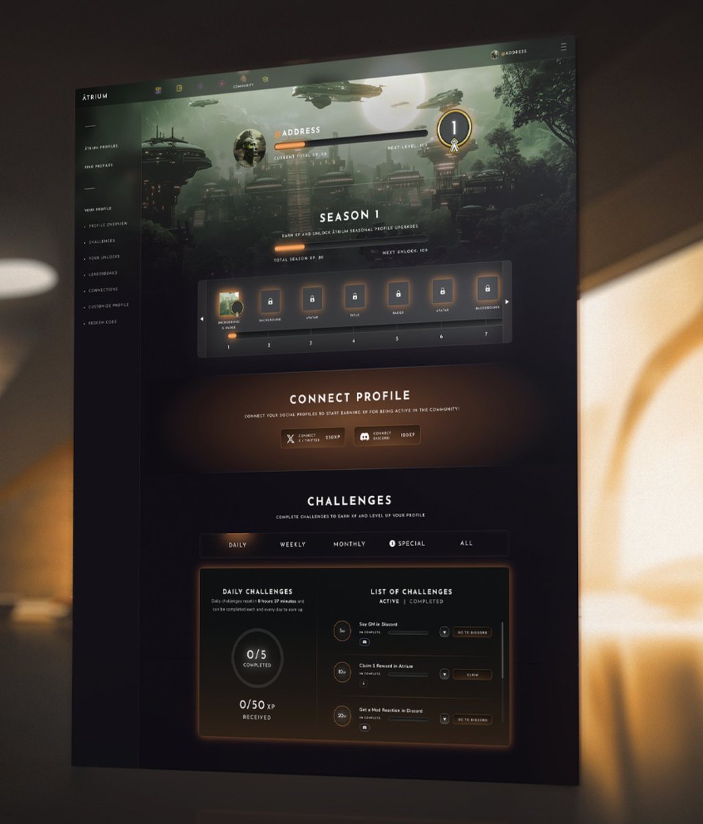 Âtriums Profile XP challenges are designed to be engaging, rewarding &amp; fun!

From blockchain to social media activities, solving cryptic puzzles or chatting to great people in Discord,... There's always something rewarding to do on Âtrium!

Mint a Profile, and start your journey!