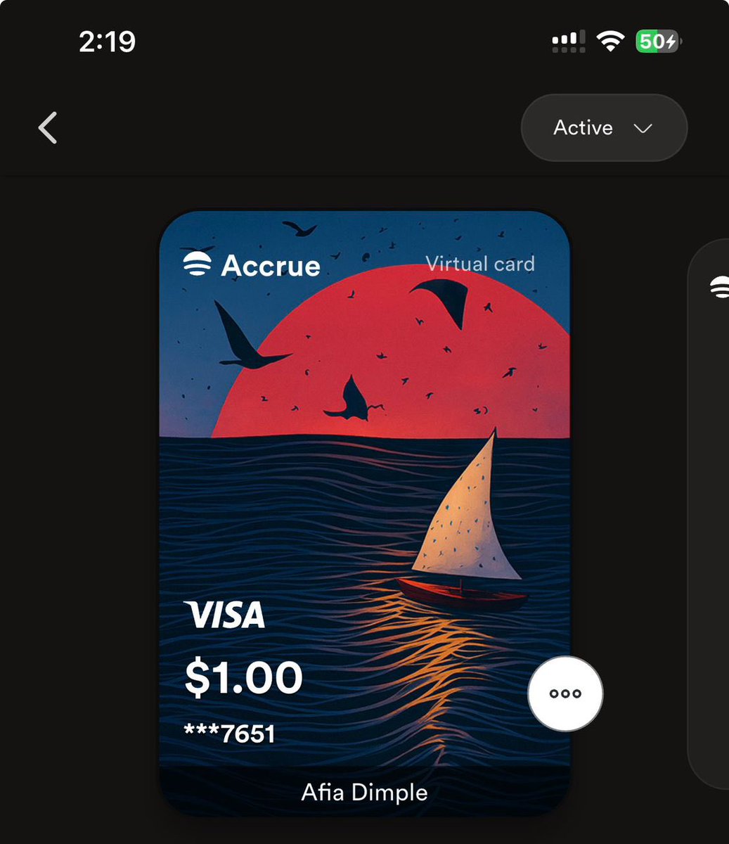AfiaDimple_'s tweet image. Do you need a virtual dollar card that can be used for ICLOUD, Netflix, Spotify, X subscription and online payments ?

only @useaccrue can provide you one that can do all without issues 🤝

Create your virtual card with this link: useaccrue.com/join?ref=CNSDH…

Referral Code: CNSDHQTG