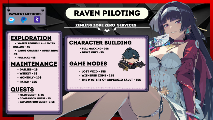 ravenpiloting's tweet image. NEW SALE IS FINALLY HERE!!
upto 50% off on many offers for genshin hsr wuwa zzz for the first 10 clients!

to avail or any question u can DM me!^^

LIKE and RT are very appreciated!