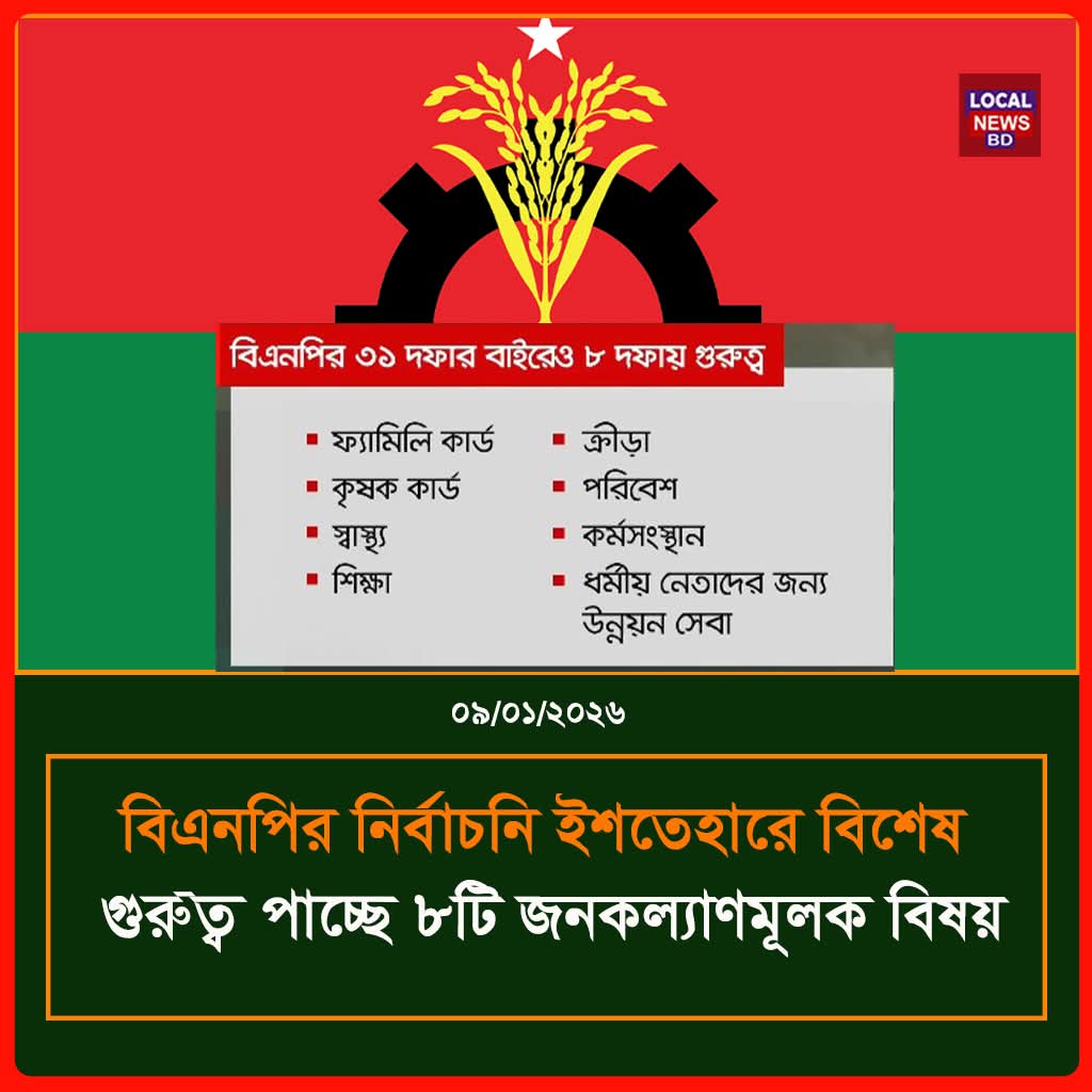 বিএনপির ইশতেহারে গুরুত্ব পাচ্ছে ৮ জনকল্যাণমূলক বিষয়
 #LocalNews #UpdateNews #BNP #election