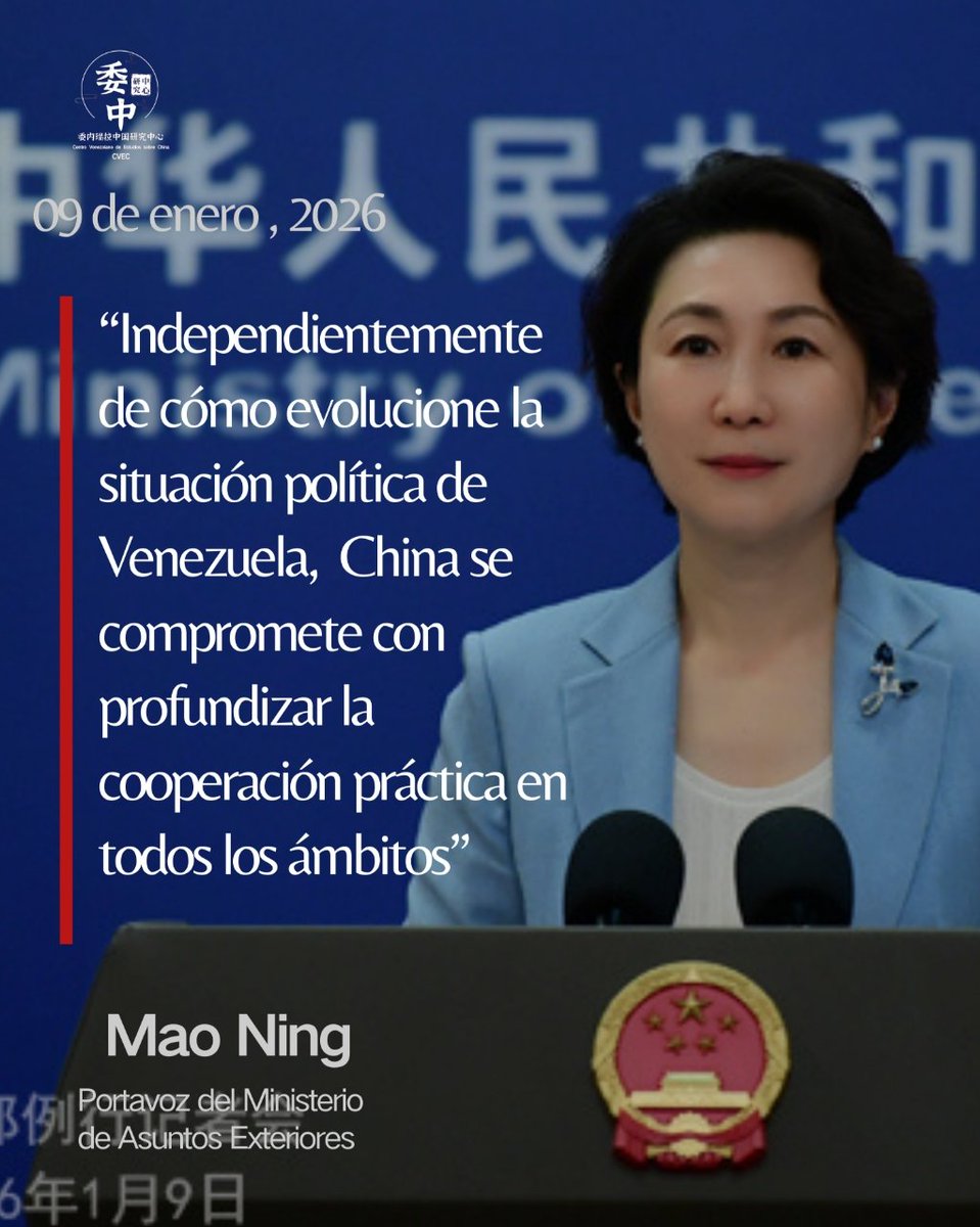 Hoy 9 de enero de 2026, el Ministerio de Asuntos Exteriores de China confirmó hoy la celebración de una reunión entre la presidenta encargada de Venezuela, Delcy Rodríguez, y el embajador chino en Caracas, Lan Hu

instagram.com/p/DTSq2frFA2a/…