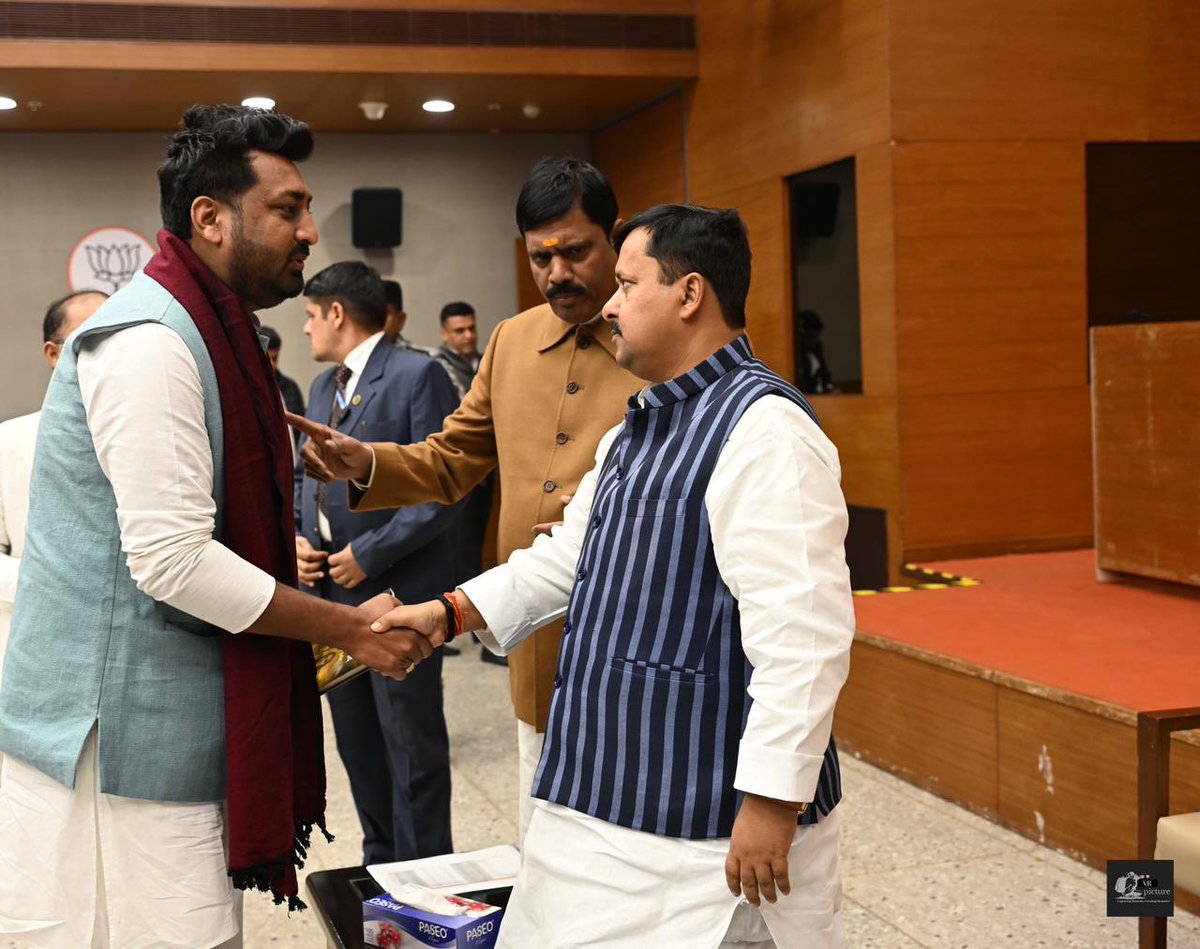 DigvijayHoPE's tweet photo. Had a courtesy meeting with the newly appointed Working President of BJP, Shri Nitin Nabin ji, at the party headquarters.

Warm congratulations and best wishes for his new responsibility. Looking forward to his dynamic leadership strengthening the organisation and our collective commitment to nation-building.
@NitinNabin Ji