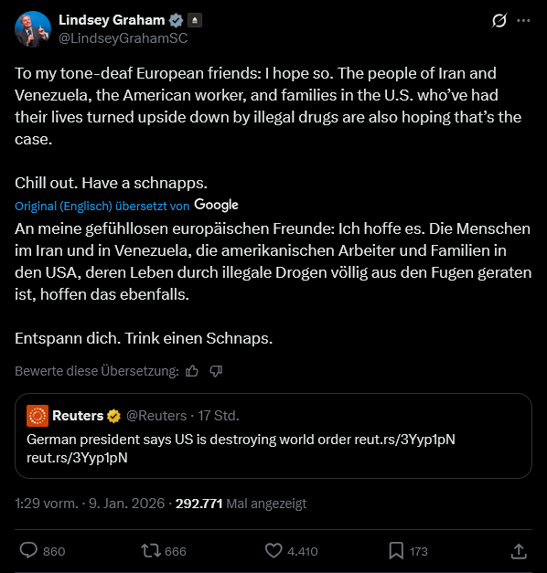 JahnTeam's tweet photo. #Steinmeier soll mal einen #Schnaps trinken 😂
#Graham ist ein Falke und Ars.. aber wo er Recht hat, hat er Recht!
🦅#TEAMHEIMAT🇩🇪 https://t.co/vcRnnelWeq