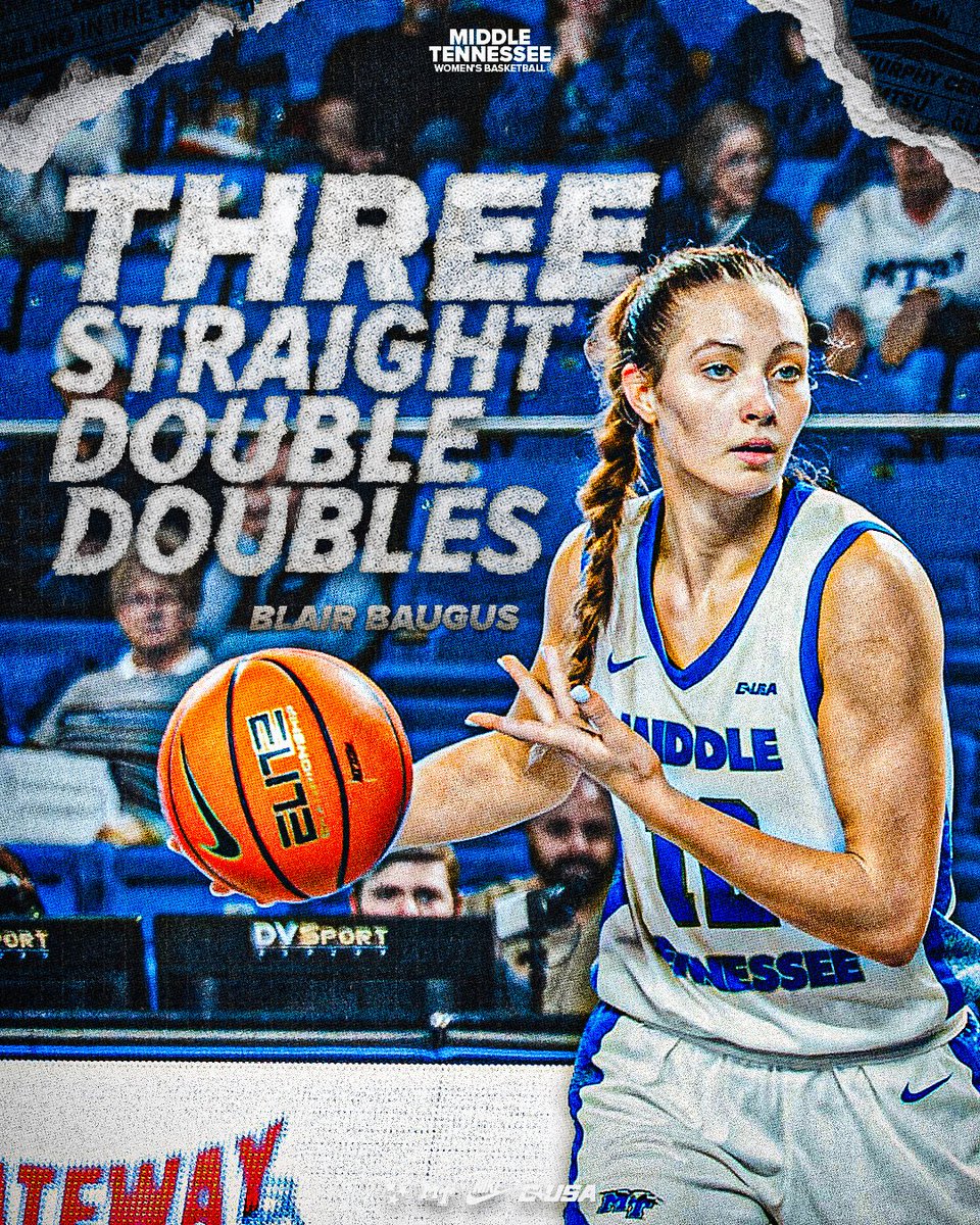 MT_WBB's tweet photo. Built different. 

Three consecutive double-doubles for Blair — the first Blue Raider to do so since Cheyenne Parker in 2015.

#TrueBlue https://t.co/ChumAYI9gA