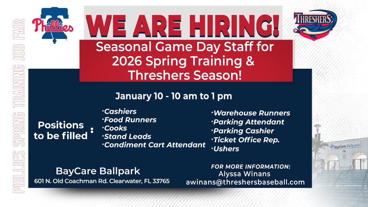 Threshers's tweet image. Our next job fair is today (Saturday, 1/10) from 10a-1p! Come out and join our team for Spring Training and Threshers Season 🍻