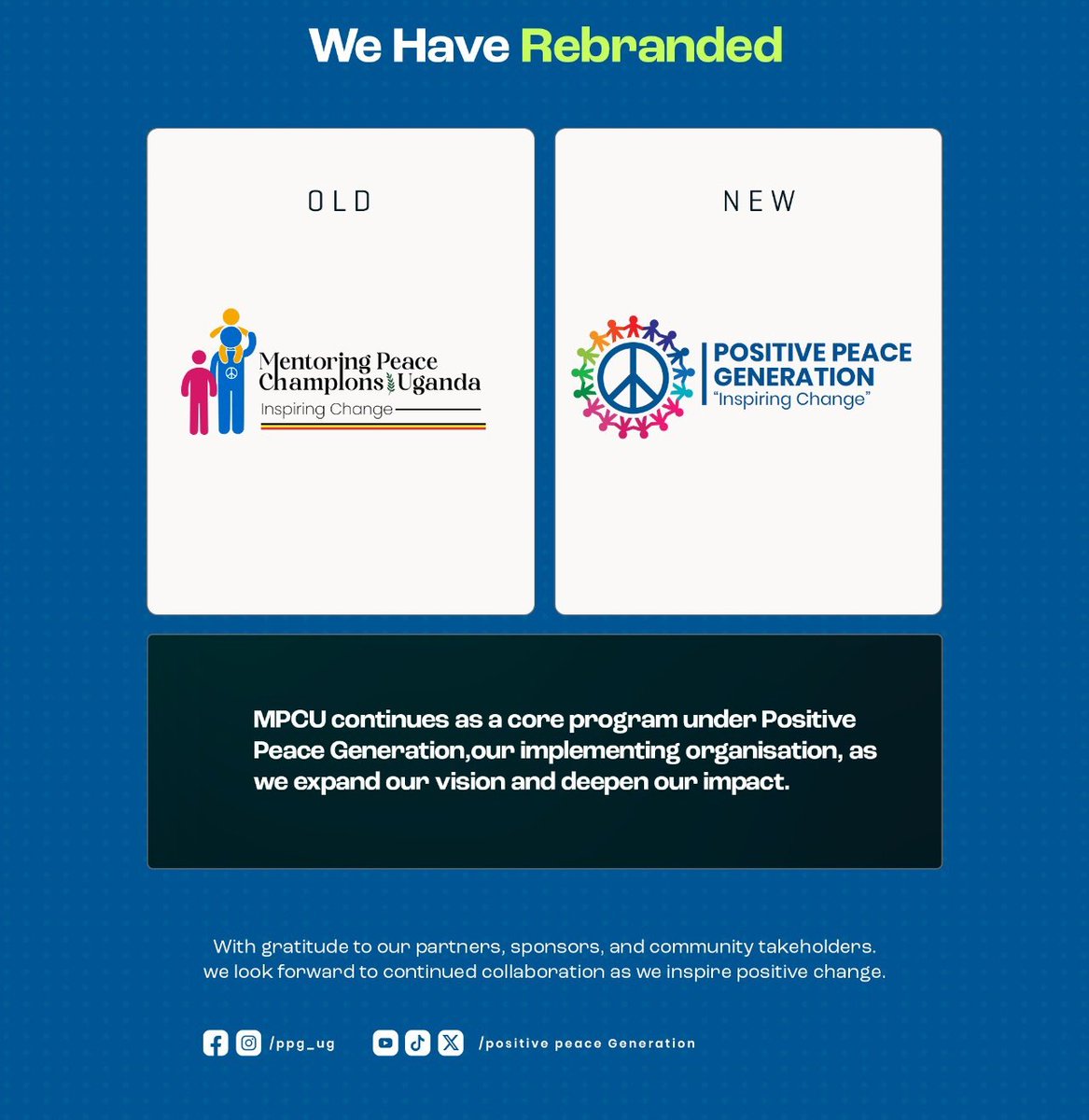 shoki_sdgs's tweet image. WRLCOME OUR NEW LOOK AT @ppg_ug 

New Look
New Name
Deeper Commitment 

#Peace #Youth #mentorship