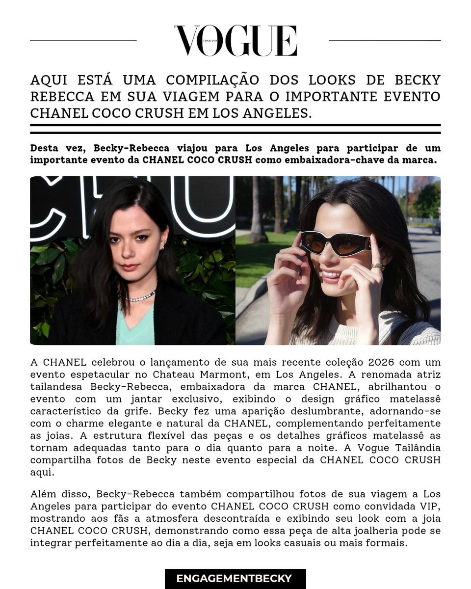 Artigo Vogue Thailand ✎ᝰ.
"Desta vez, Becky-Rebecca viajou para Los Angeles para participar de um importante evento da CHANEL COCO CRUSH como embaixadora-chave da marca."

Leia e Compartilhe:
🔗 vogue.co.th/celebrity/arti…

#BeckyxCHANELCocoCrush 
#CocoCrush #CHANELFineJewelry