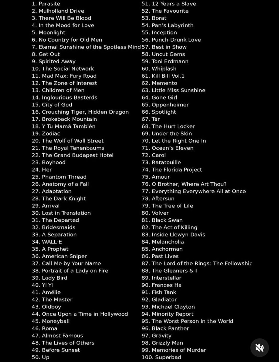 Lama_mp4's tweet image. Ok c’est la liste Des meilleurs films du 21eme siècle d’après New York Times donc je vais tous les regarder #cinephile