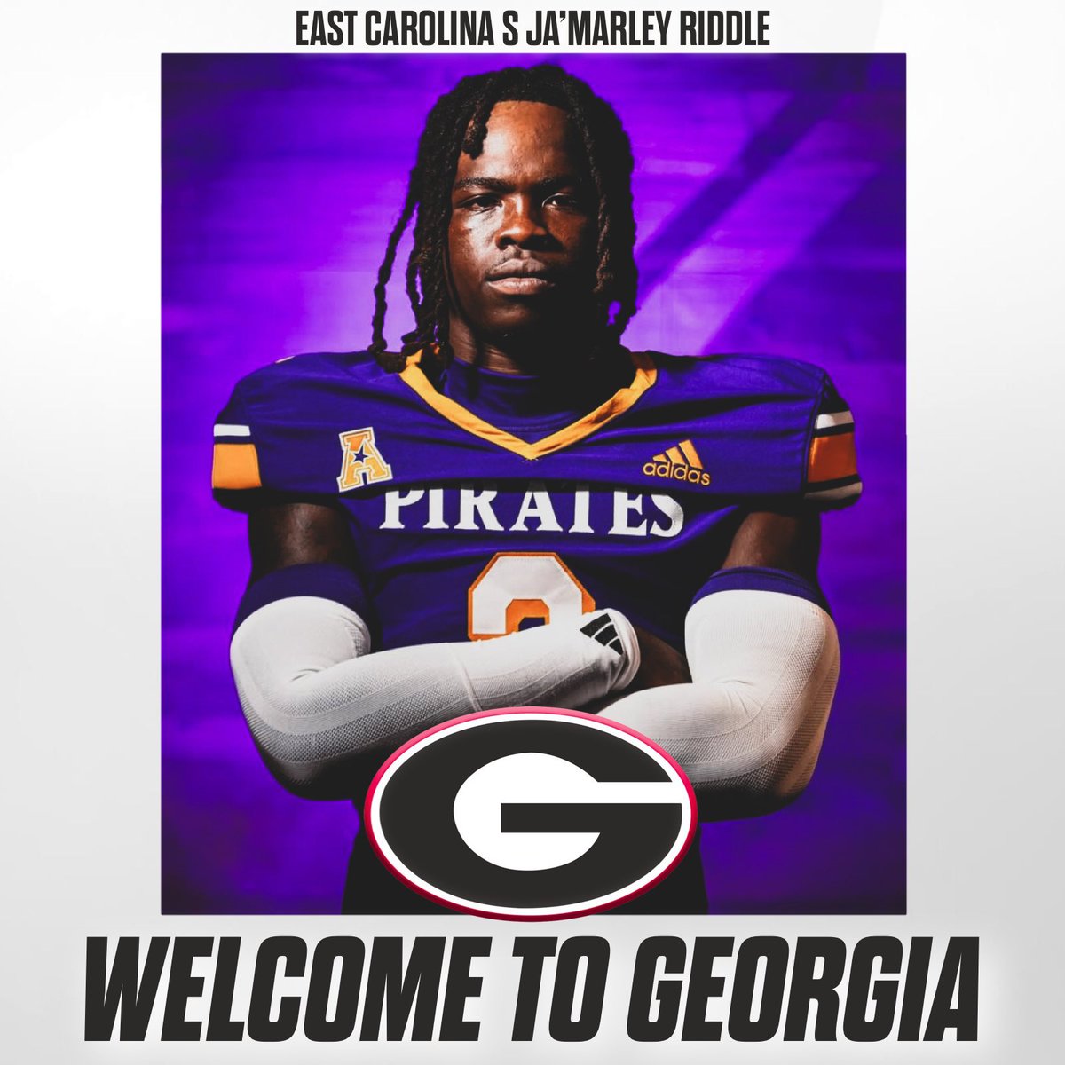 Mad_Dawg19's tweet image. East Carolina Safety Ja’Marley Riddle announced he will transfer to Georgia. #GoDawgs