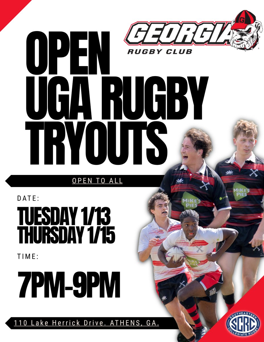 Interested in playing for the Men’s UGA Rugby Club? Come showcase your skills and learn more at our open tryouts next week!