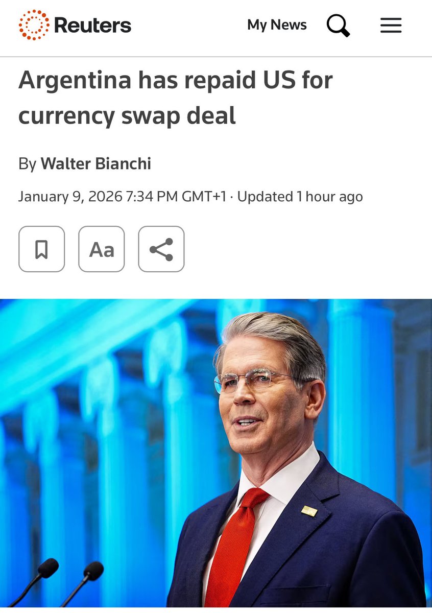 Pamiętacie jak nawiedzona Lewica jeszcze w październiku krzyczała, że libertarianizm działa tylko jak się pożyczy pieniądze od USA, a <a href="/JMilei/">Javier Milei</a> rządzi tak źle, że potrzebuje „bailoutu” na 20 miliardów? 

No to Argentyna właśnie spłaciła wszystkie środki wykorzystane w ramach