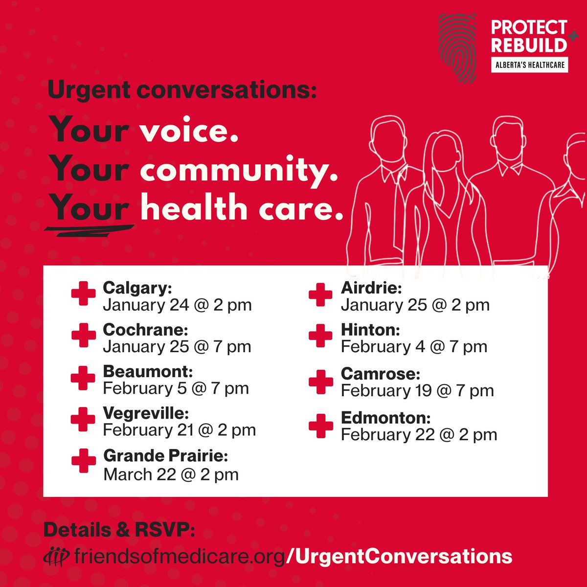 We ALL deserve timely access to quality public health care. But in Alberta, that's being increasingly jeopardized.

It's time for an urgent conversation. That's why we added NINE more townhalls to our province-wide tour with AB ER dr <a href="/PfParks/">Parksy</a>!

📍Join us: friendsofmedicare.org/urgentconversa…