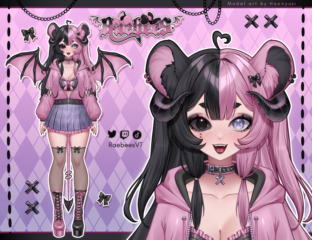 Hoonyusi's tweet image. I've worked on Rae's new model 🖤

#Vtuber