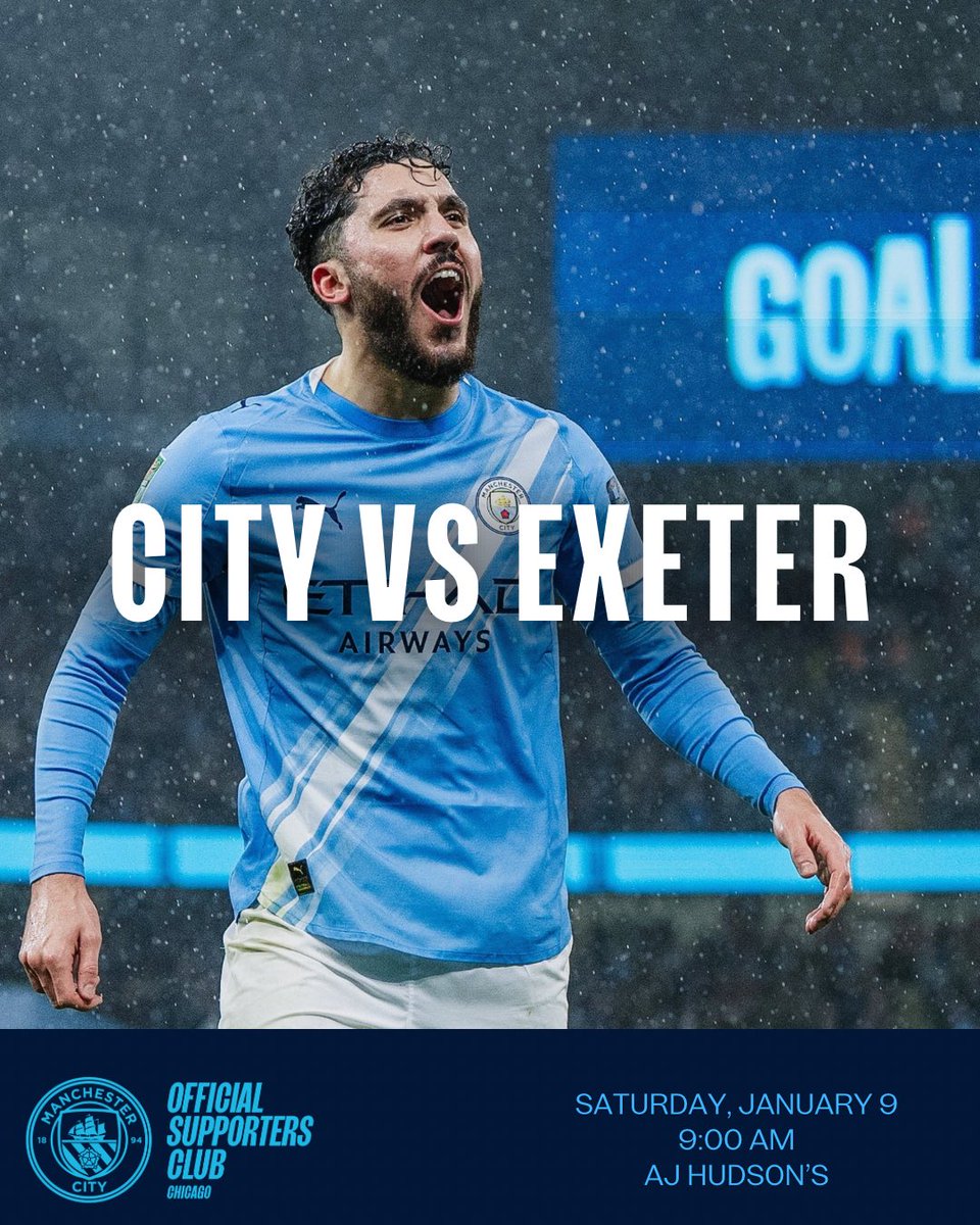ChicagoMCFC's tweet image. FA Cup Saturday! We’ll see you at @ajhudsons tomorrow for the 9 am kickoff vs Exeter 🩵✨

#mancityosc