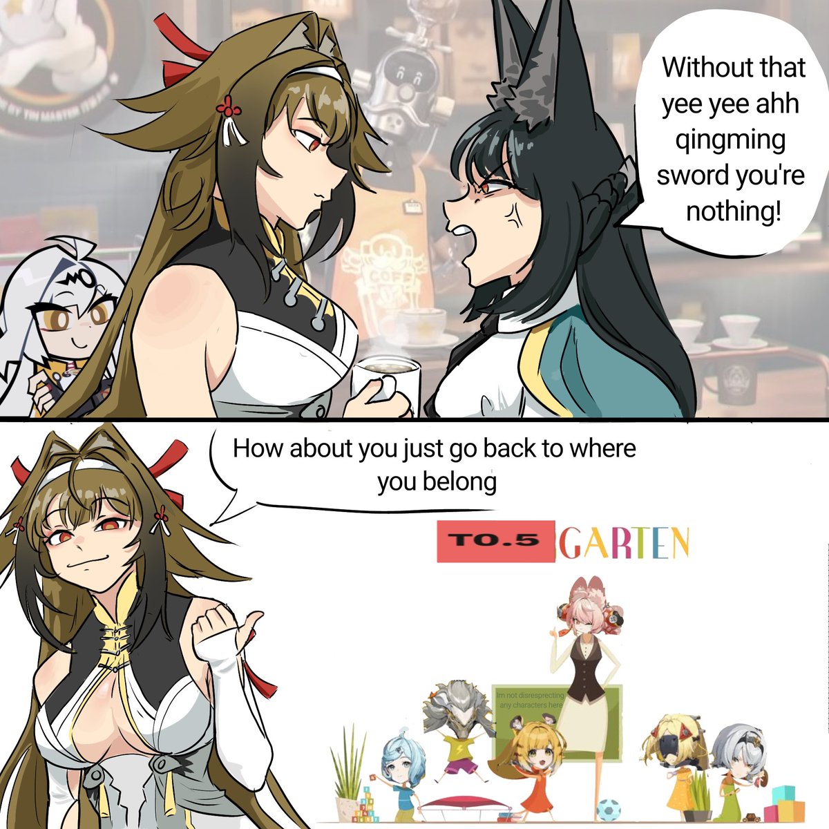 ZZZAnonymously's tweet image. "Attendance check — Miyabi.......... Miyabi? Why are you in class T0? No no, wrong class. Your class is T0.5 remember?"