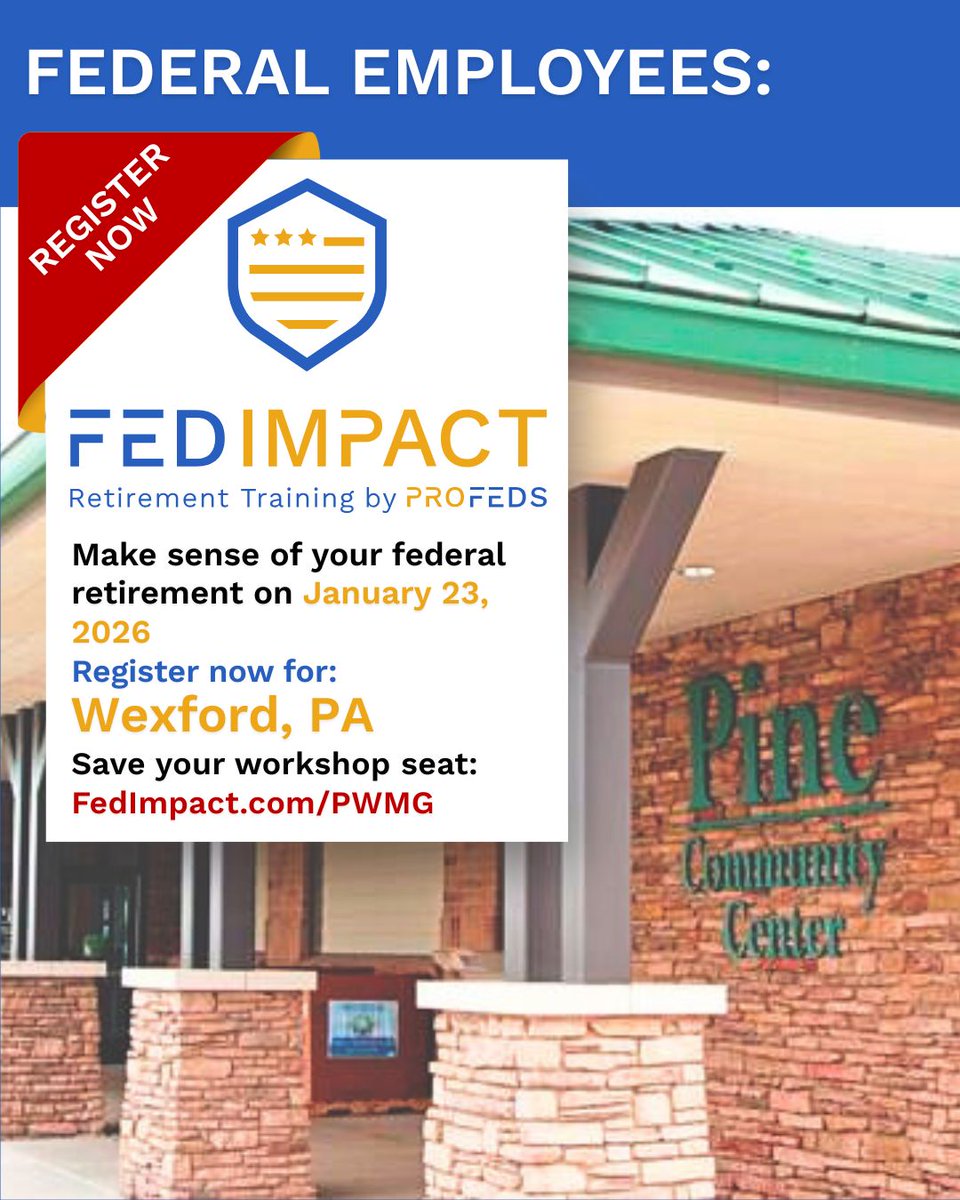 FedImpact's tweet image. Wexford, PA | FedImpact Retirement Workshop – January 23, 2026

Federal employees in the Pittsburgh area—now is the time to get clear, confident, and informed about your federal benefits before major retirement decisions are on the table.

At this free FedImpact Retirement…