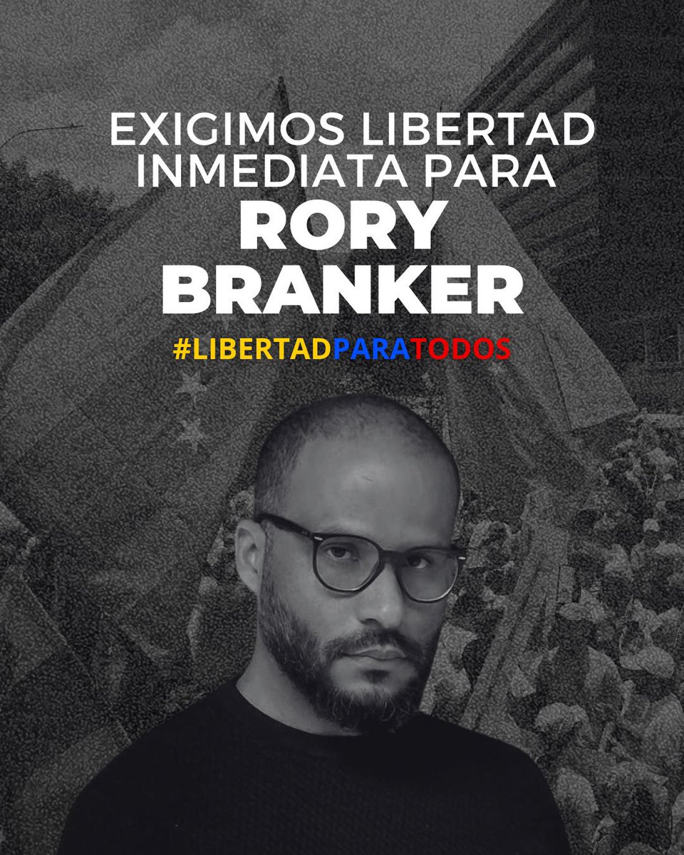 El periodista venezolano Rory Branker, editor de La Patilla, sigue detenido arbitrariamente por el régimen de Maduro desde febrero de 2025 por ejercer el periodismo independiente.
Libertad para todos los comunicadores secuestrados. #QueSeanTodos