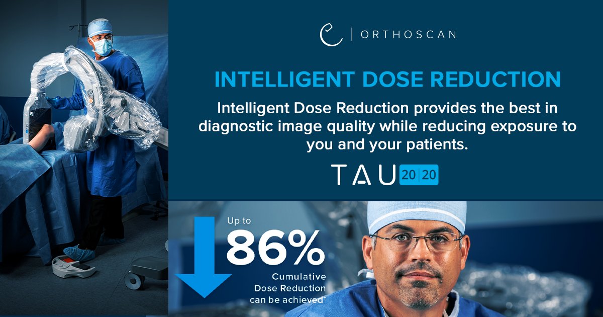 OrthoscanInc's tweet image. @OrthoscanInc's TAU 2020 brings up to 86% cumulative, intelligent dose reduction to every unit, helping deliver clear images while keeping exposure in check. Smart technology that works quietly in the background so you can focus on the procedure🩺 #MedicalImaging #MiniCArm