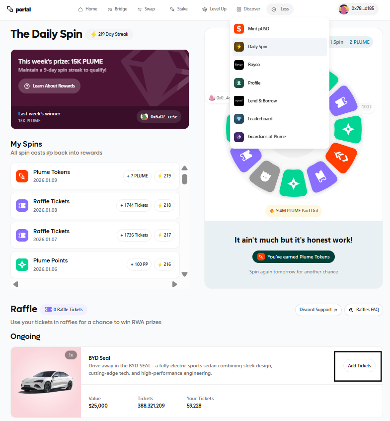 Nicoo_crypto's tweet photo. How to join the $25,000 Plume giveaway step by step 👇

1 -  Enter the Plume portal using this link

 ✅https://t.co/VX6biNAUs4

2 -  Connect your wallet and fund it with a small amount of PLUME for fees.
You can do this directly from the portal in the Bridge tab.
Around $0.2 USD in PLUME is enough to cover the fees. This is only needed to add your tickets to the raffle.

3 -  In the top menu, go to “Level Up” and complete mission 19.
Once completed, you will receive 1200 raffle tickets, which will be distributed on January 20, 2026.

4 -  Now go to “Daily Spin”.
Scroll down to the Raffle section, find the BYD Seal prize, click “Add Tickets”, and load your tickets to enter the giveaway