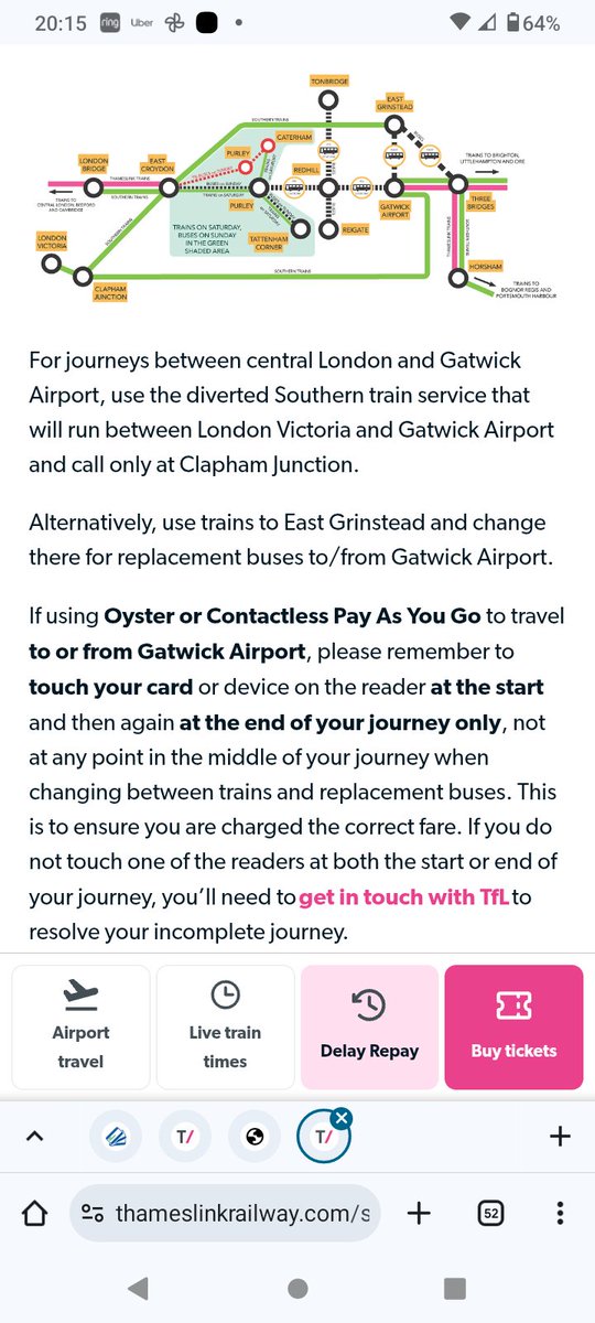 tomjazz21's tweet photo. @TLRailUK @danls07 TL site disagrees - it says both CPAY &amp; Oyster journeys are permitted on both diversions via EGR / HRH.

I went via EGR in January 2025 and notices there mentioned special touch-out arrangements at Gatwick Airport for both types of journey.

https://t.co/ztCQ8DjhM1 https://t.co/iKZEHuWpio