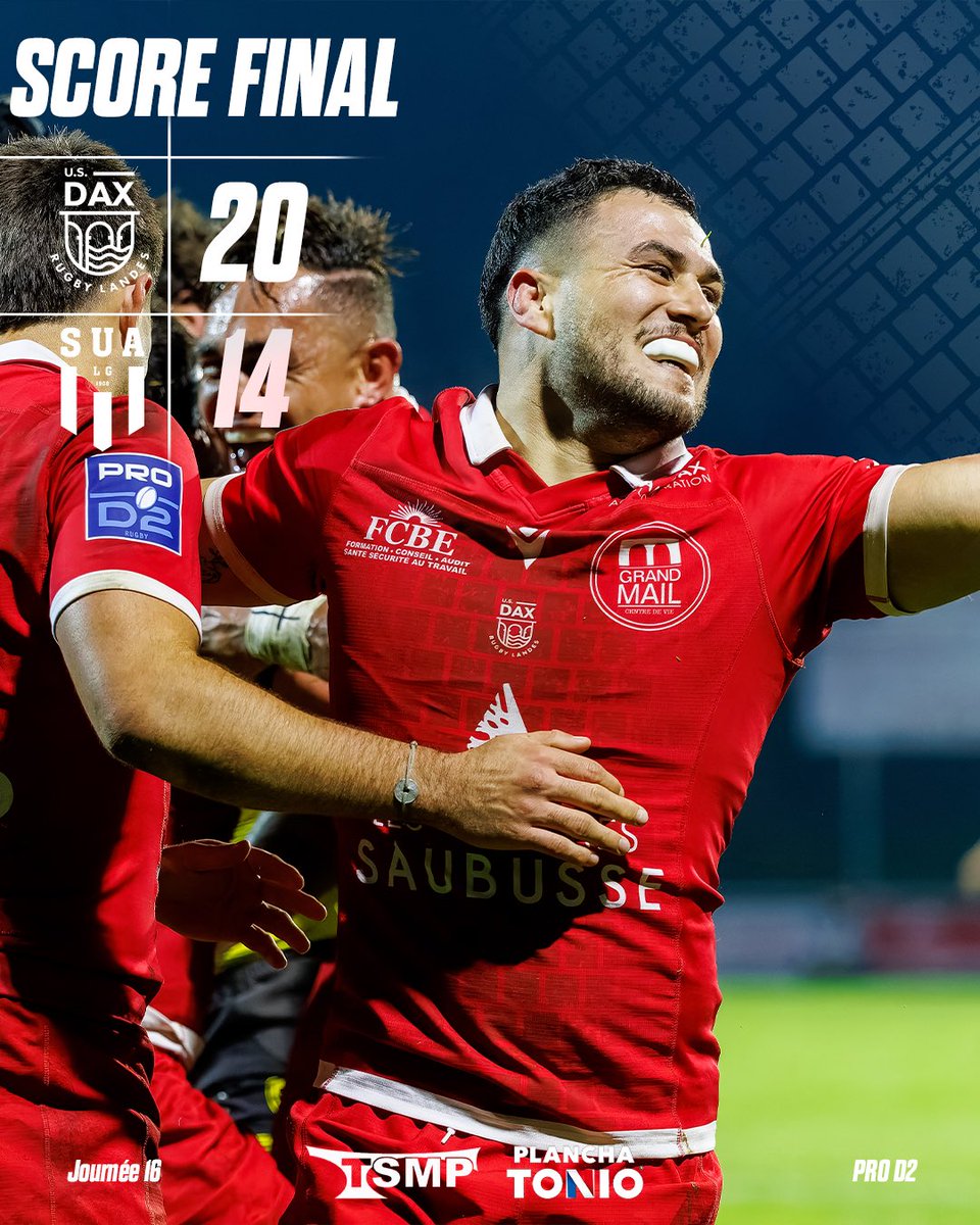 𝗙𝗜𝗡 𝗗𝗨 𝗠𝗔𝗧𝗖𝗛 😍

2026 démarre de la meilleure des façons ! Avec la victoire !

Ce groupe continue d'enchainer les performances sur le terrain et pour cela, bravo messieurs !

DAX 20-14 <a href="/agen_rugby/">Agen Rugby - SUA LG</a> 

#victoire #ProD2