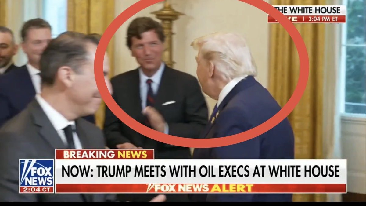 LauraLoomer's tweet image. SPOTTED: 

Tucker Qatarlson is currently at the White House where he is attending President Trump’s meeting with oil executives to discuss how to acquire the largest oil reserves in the world in Venezuela. 

Why is Tucker Carlson @TuckerCarlson attending when he has spent the…