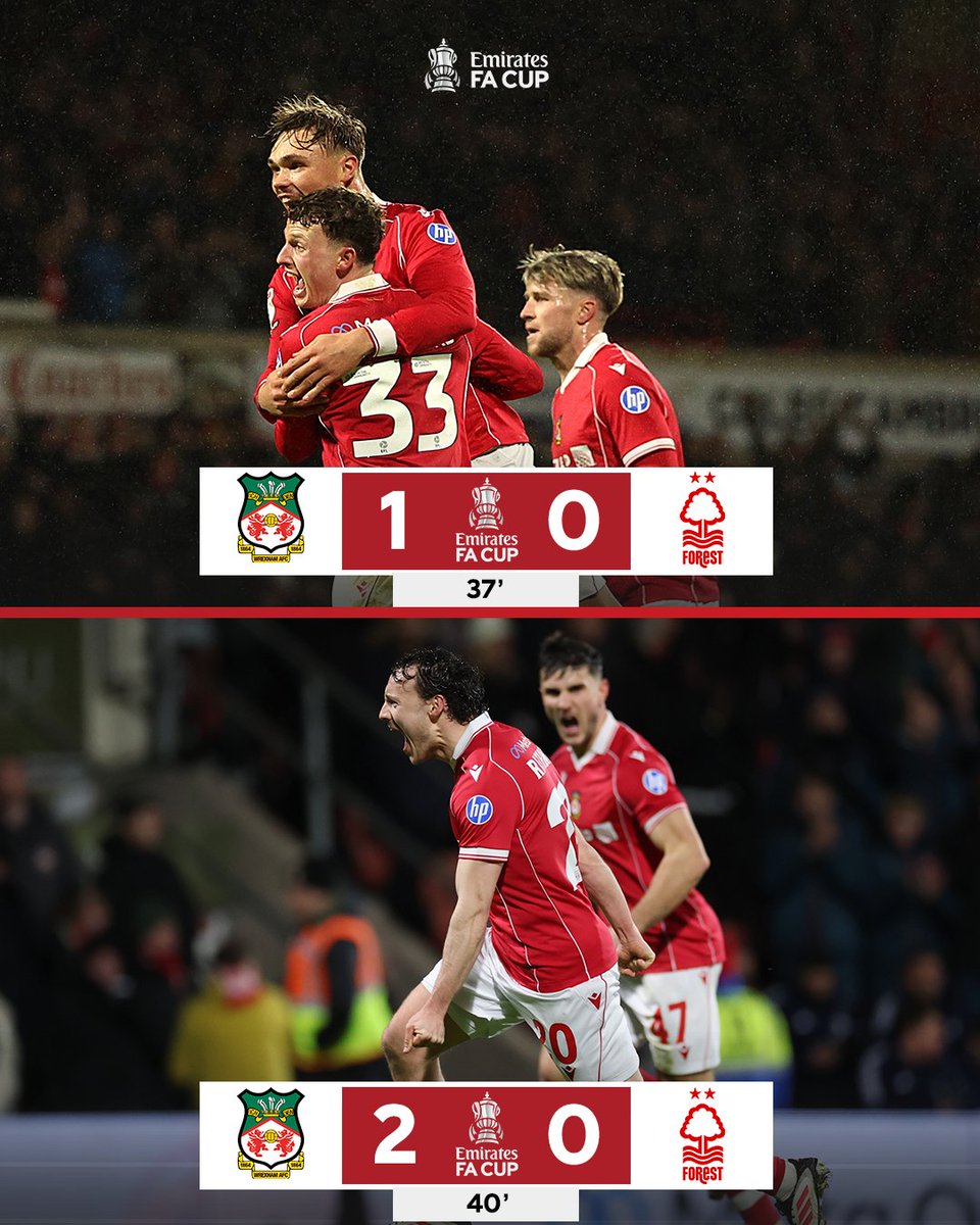 렉섬이 경기 중 2-0 리드를 잡았다는 그래픽