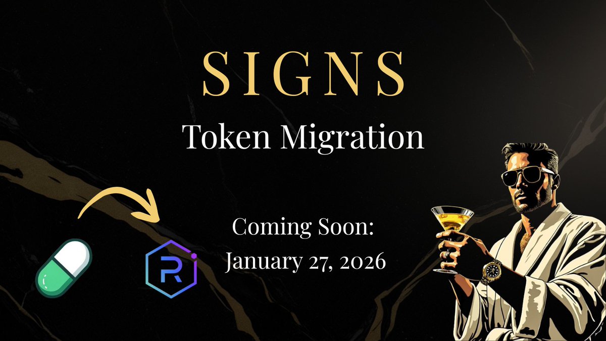 signsmemecoin's tweet image. It’s official.

The $SIGNS token migration to @Raydium, in partnership with @MigrateFun will begin Tuesday, January 27th.

📅 Save the date: January 27, 2026

Details below 🧵