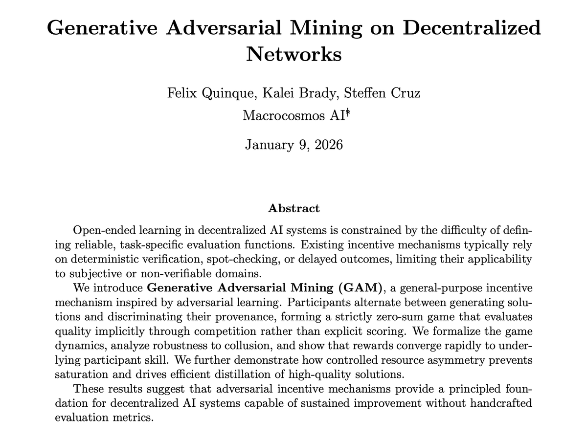 Today we're sharing some of our recent research on <a href="/Apex_SN1/">Apex・SN1</a>:

By combining intelligence creation and measurement into a unified zero-sum game (inspired by GANs), we show that it's possible to create a cabal resistant environment for open-ended learning.

apex.macrocosmos.ai/research/apex_…