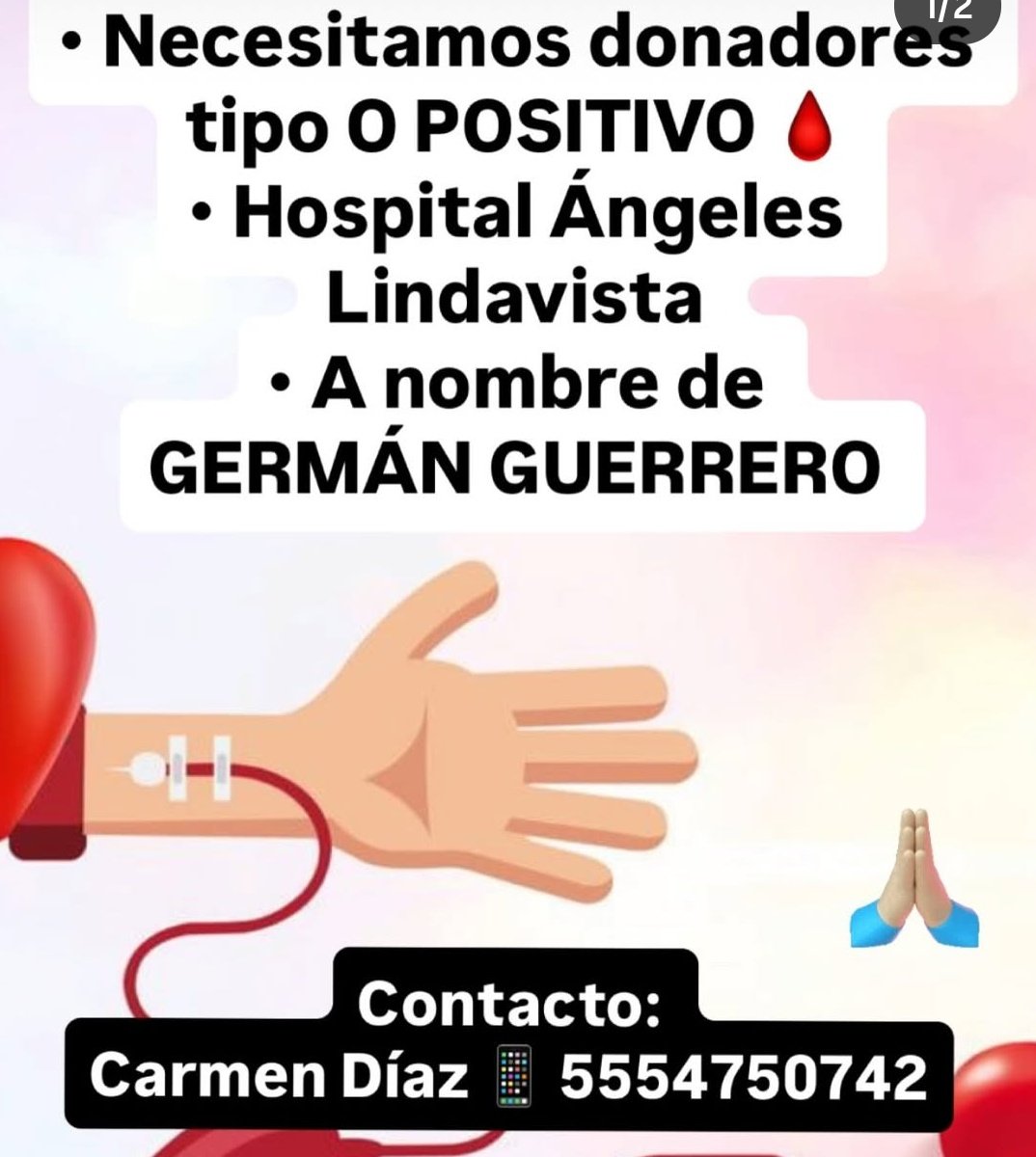 donaenvida's tweet photo. #URGENTE #CDMX #Sangre tipo O+ para Germán Guerrero, en el Hospital Ángeles Lindavista.
Contactar al: 555 475 0742 con Carmen Díaz.

#DonaEnVida #AyudarEstáEnLaSangre https://t.co/WiUcP1Mm4T